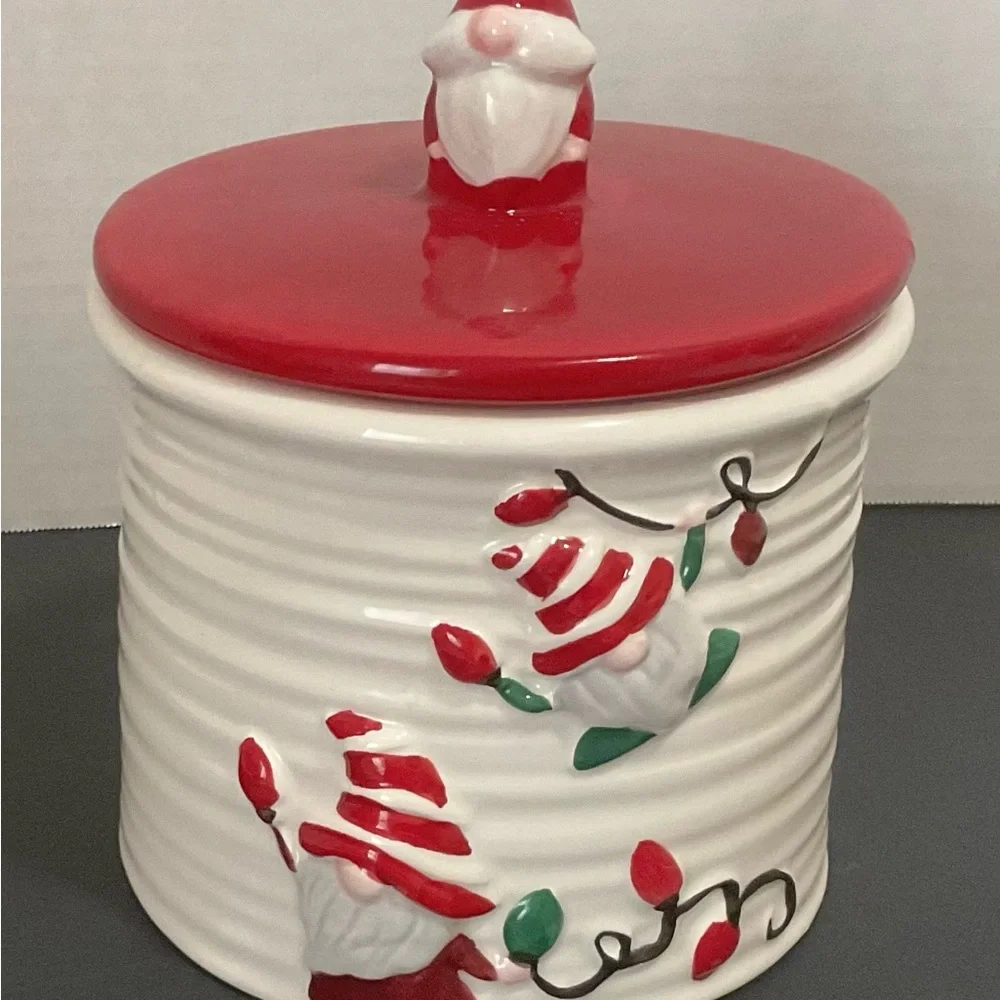 Festive Red and White Ceramic Holiday Cookie Jar - Santa Design
